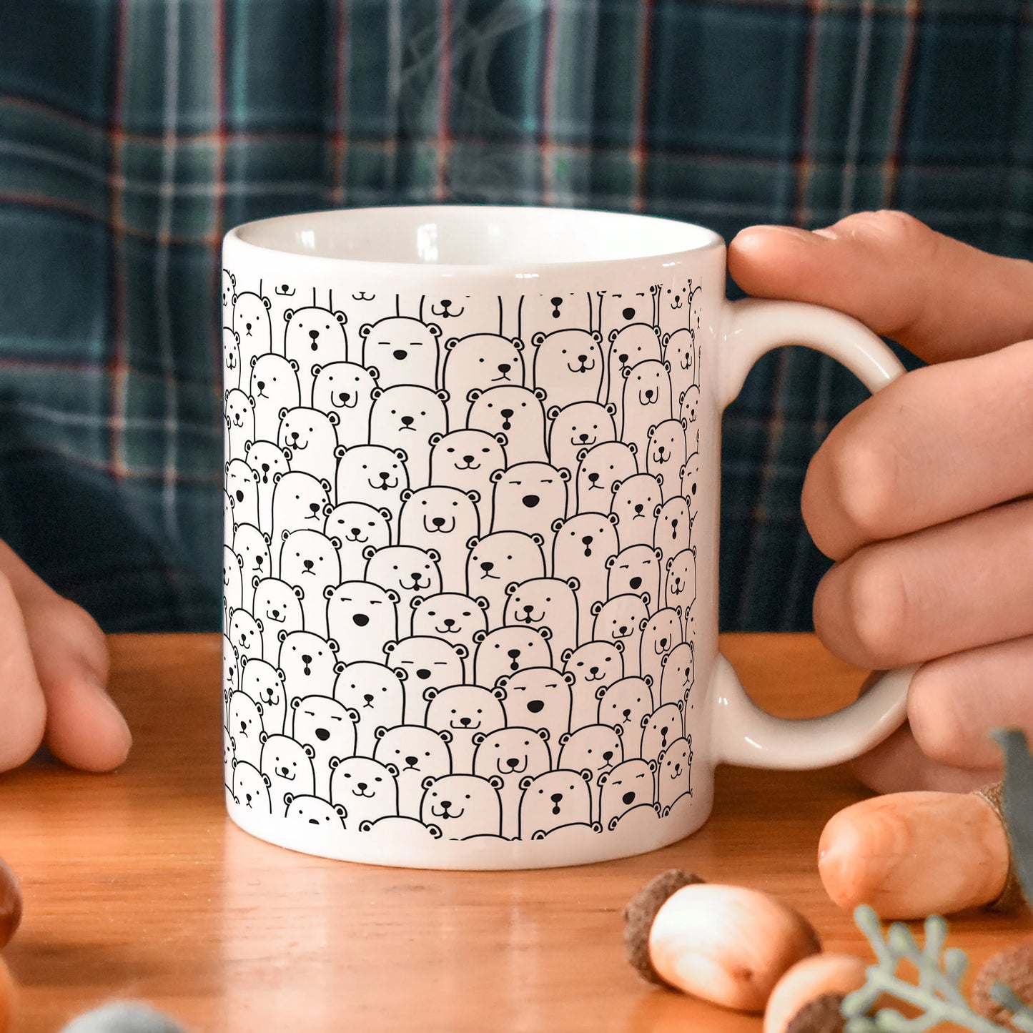 Black in white bear Doodle hand drawn pattern White 330 ml Coffee Mug