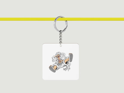 Gear 5 Luffy from One Piece Printed Square Shape Wooden Keyring with Chain