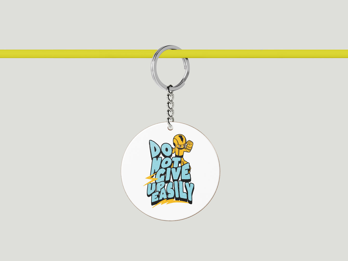 Do Not Give Up Easily Design Printed Circle Shape Wooden Keyring with Chain