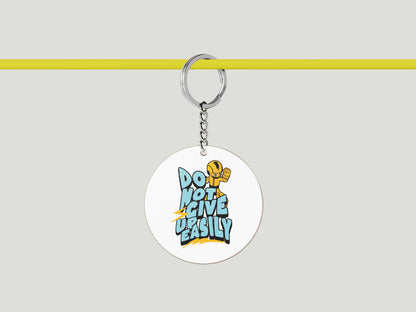 Do Not Give Up Easily Design Printed Circle Shape Wooden Keyring with Chain