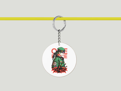 ZORO One Piece Streetwear Essential Design Printed Circle Shape Wooden Keyring with Chain