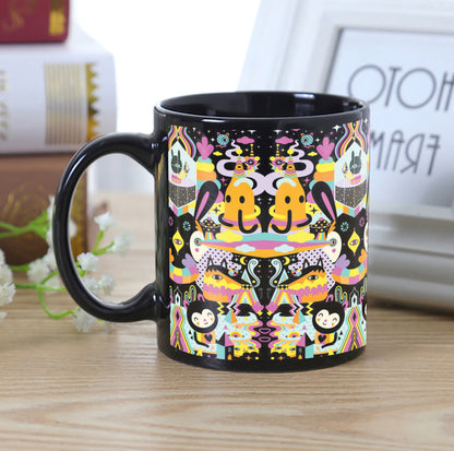 Modern illustration Art Design Full Black 330 ml Coffee Mug with Coaster