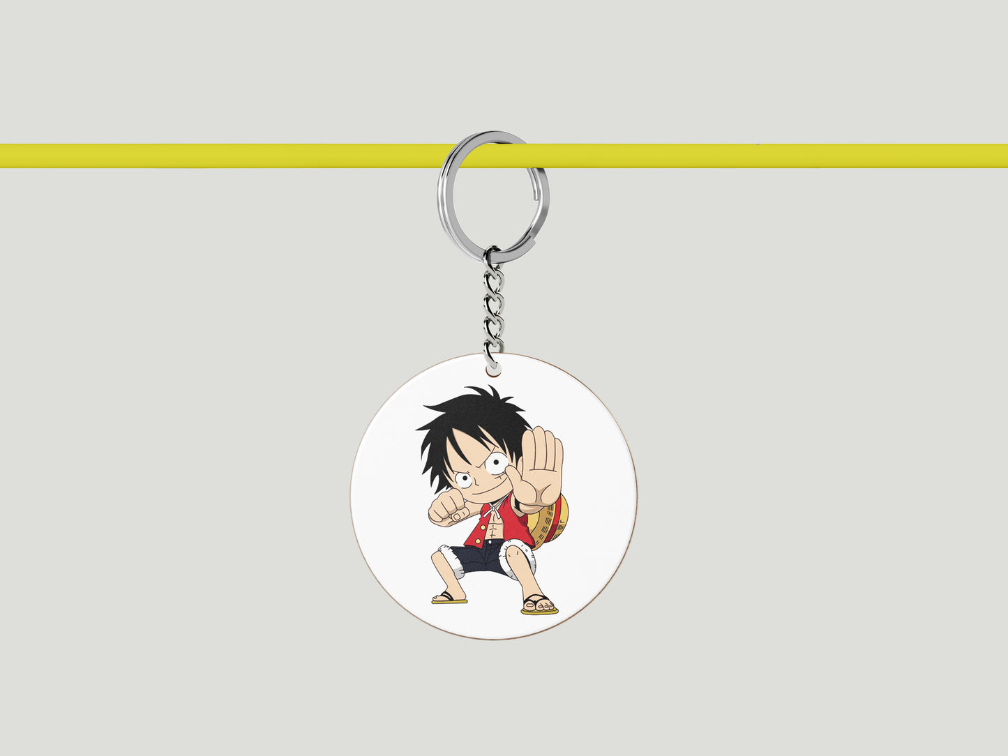 Child Monkey D Luffy  Sticker Design Printed Circle Shape Wooden Keyring with Chain