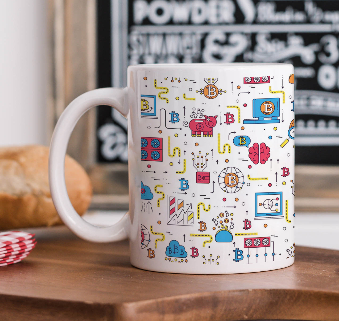 Bitcoin Outline Icons Pattern Mug and Coaster 330 ml Coffee Mug
