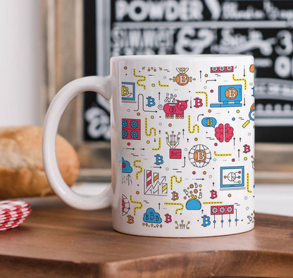 Bitcoin Outline Icons Pattern Mug and Coaster 330 ml Coffee Mug