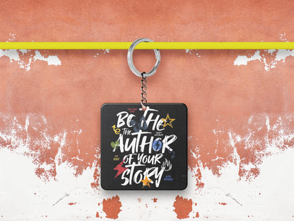 Be The Rizz Author of Your Story Printed Square Shape Wooden Keyring with Chain