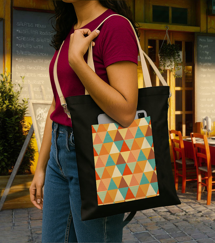 Abstract Triangle Women's Girls Cross Body Sling Bag with Extra Front Pocket, College Bag for Girls, Tote Bag for Shopping,Travel