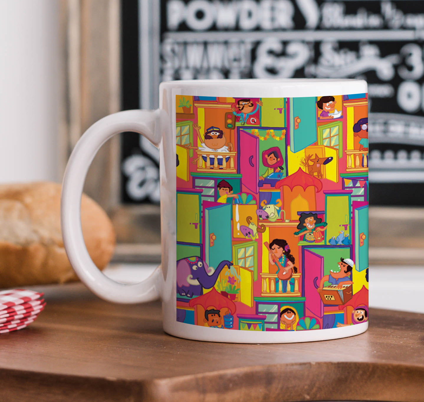 Colorful City Scene with People pattern Mug and Coaster 330 ml Coffee Mug