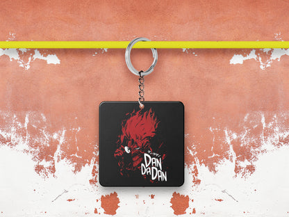 Red Rage Dandadan Printed Square Shape Wooden Keyring with Chain