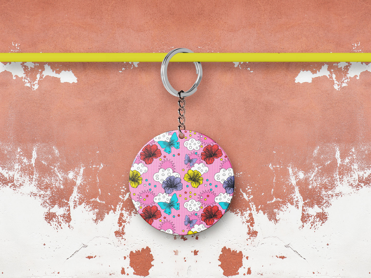 Hand Drawn Kitschy Pattern Mug and Keychain Combo 330 ml Coffee Mug