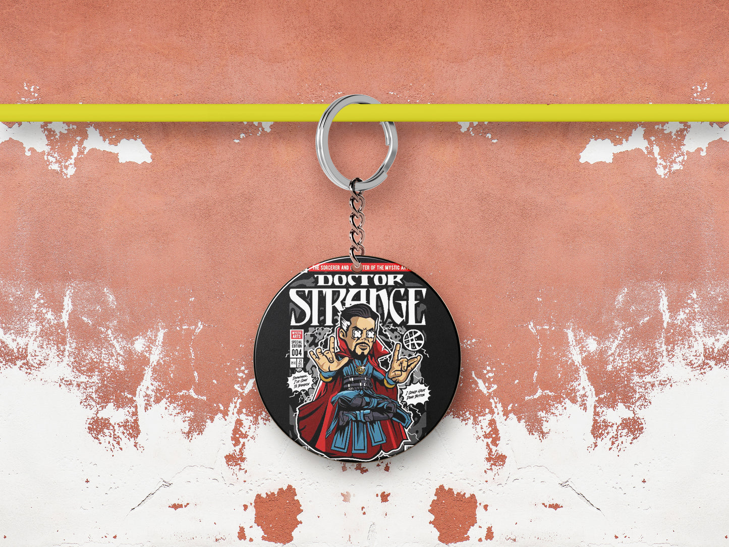 Pop art dr strange vector image Printed Round Circle Shape Wooden Keyring with Chain