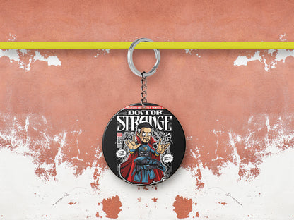 Pop art dr strange vector image Printed Round Circle Shape Wooden Keyring with Chain