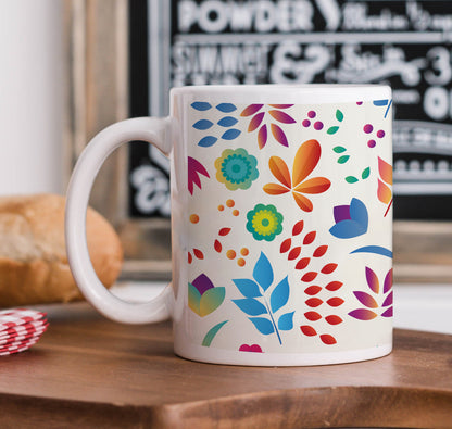 Cartoon Flowers and Leaves Seamless Pattern Mug and Coaster 330 ml Coffee Mug