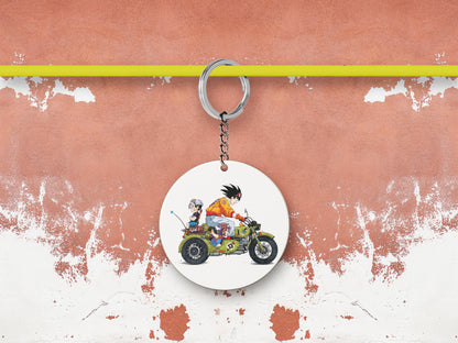 Goku and trunks with bike illustration design Mug and Keychain Combo 330 ml Coffee Mug