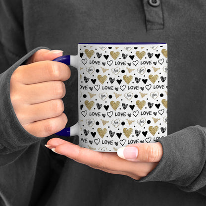 Hand drawn golden and black hearts pattern design Pattern Dark Blue Handle 330 ml Coffee Mug