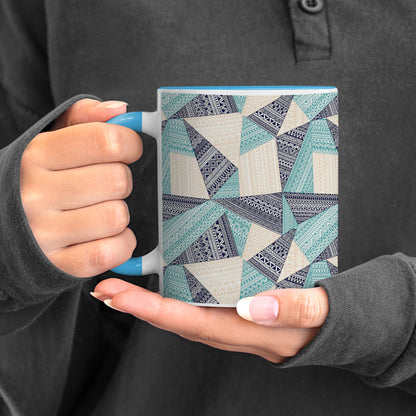 Triangle seamless pattern in patchwork style design Pattern Sky Blue Handle 330 ml Coffee Mug