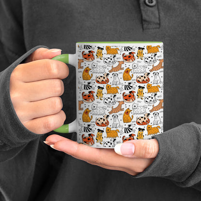 Dog breeds vector leaves pattern  design Pattern Lite Green Handle 330 ml Coffee Mug