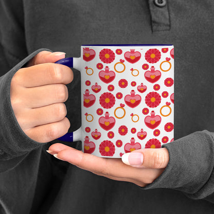 Red seamless love element design Pattern Dark Blue Handle 330 ml Coffee Mug
