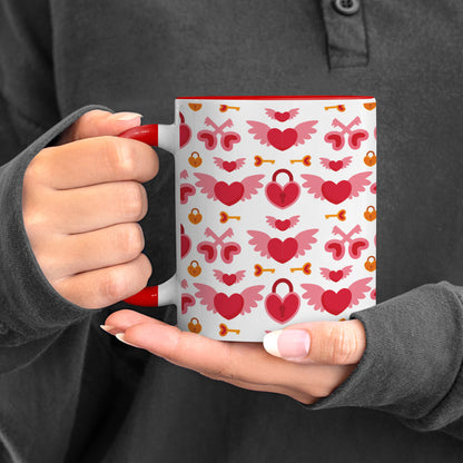 Red seamless love element 2 pattern design Red Handle 330 ml Coffee Mug