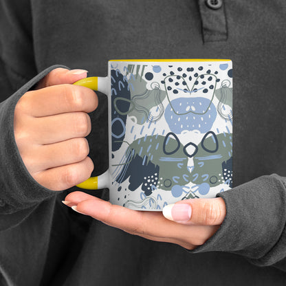 Hand art design Pattern Yellow Handle 330 ml Coffee Mug