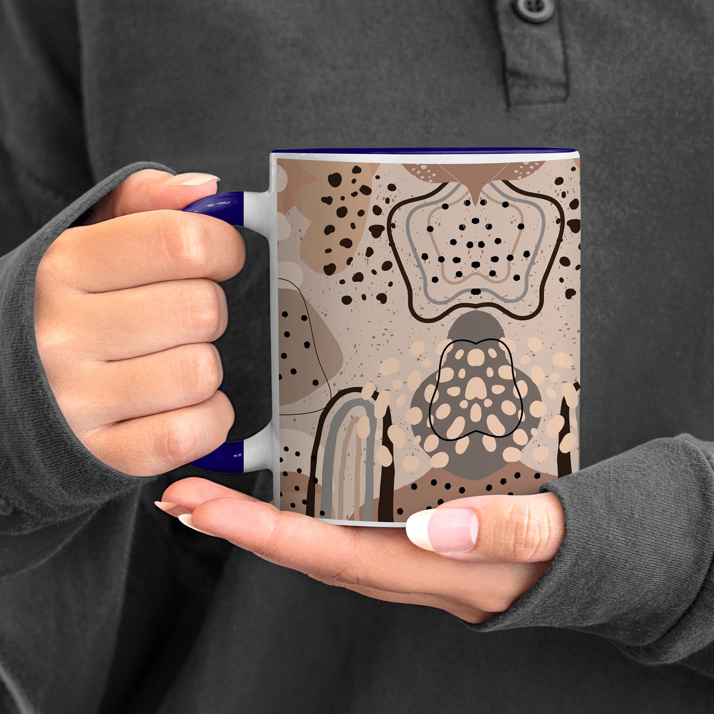 Abstract drawing design Pattern Dark Blue Handle 330 ml Coffee Mug