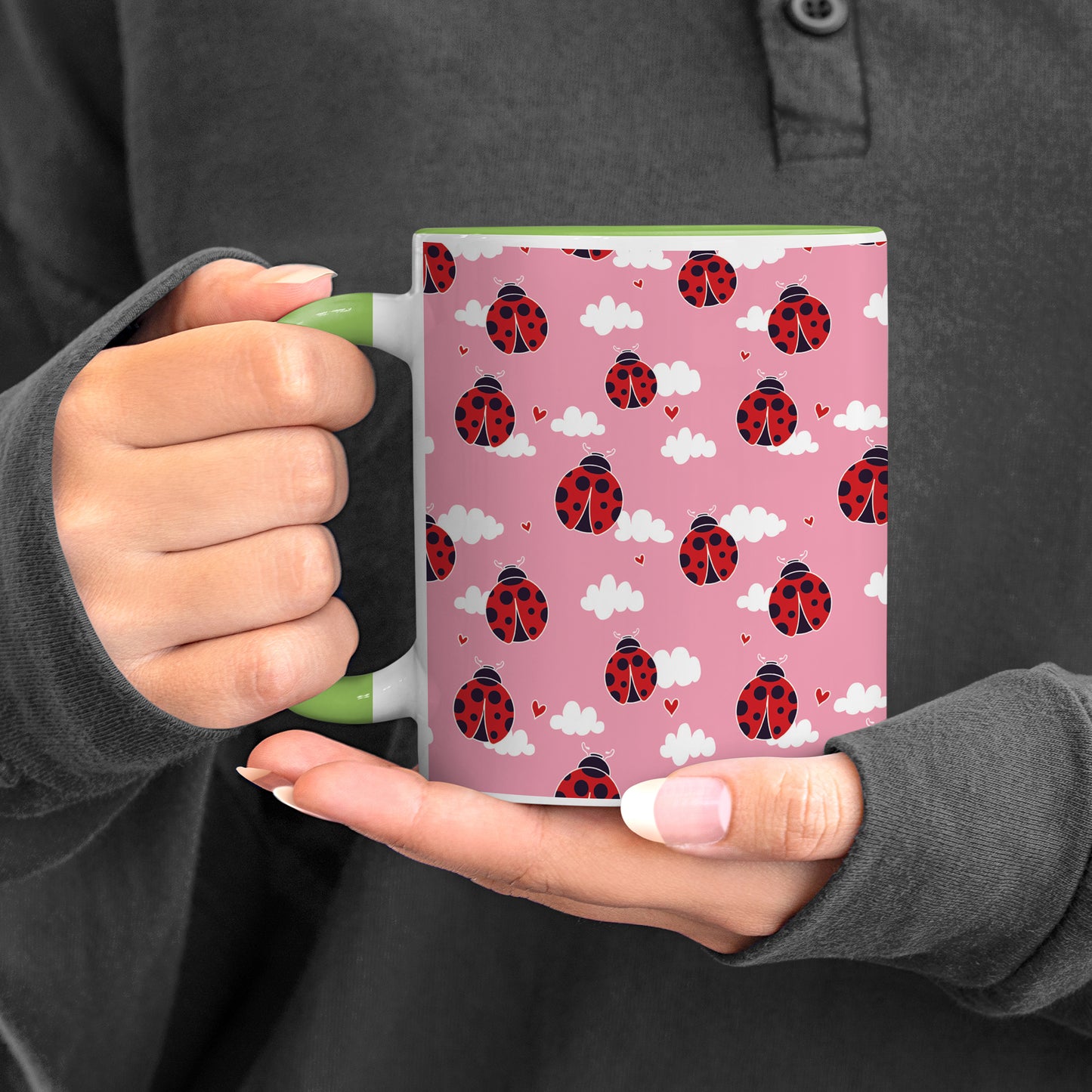 ladybug pattern design Pattern Lite Green Handle 330 ml Coffee Mug