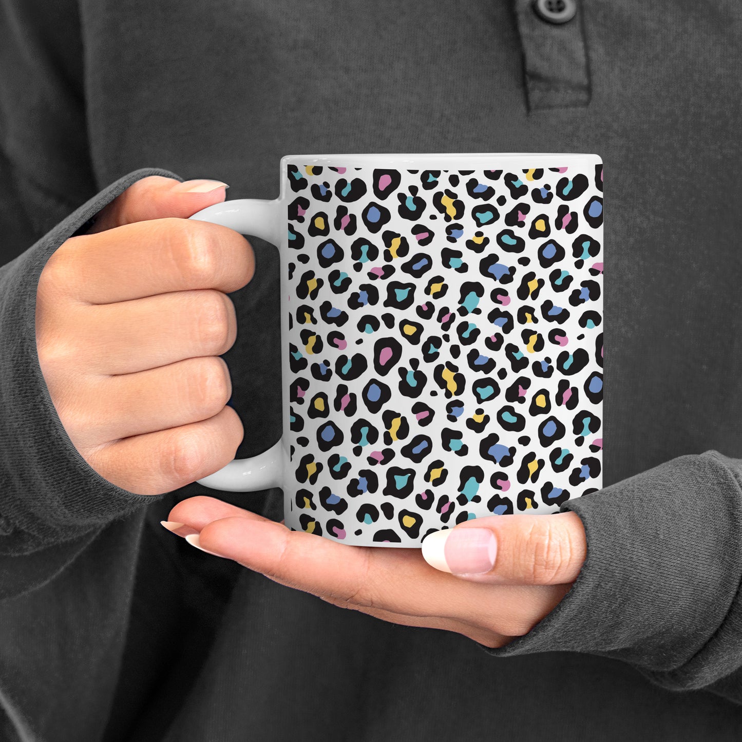 Color full Vector leopard animal motif vector seamless pattern design White 330 ml Coffee Mug
