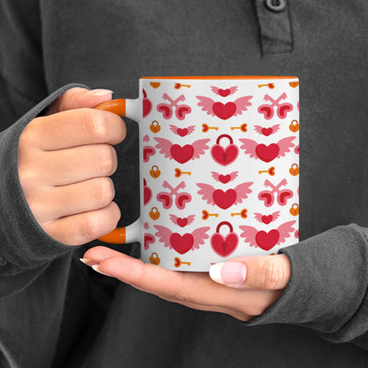Red seamless love element pattern design Orange Handle 330 ml Coffee Mug