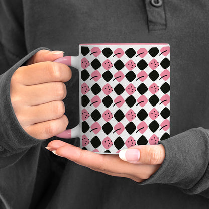 Black N Pink square vector leaves Pattern Lite Pink Handle 330 ml Coffee Mug