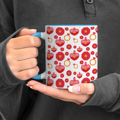 Red seamless love element design Pattern Sky Blue Handle 330 ml Coffee Mug