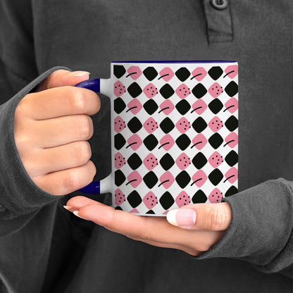 Black N Pink square vector leaves Pattern Dark Blue Handle 330 ml Coffee Mug