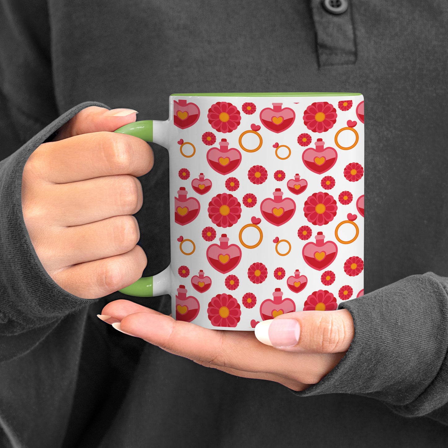 red seamless love element pattern designPattern Lite Green Handle 330 ml Coffee Mug