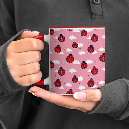 Ladybug pattern design Red Handle 330 ml Coffee Mug