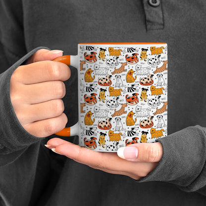 Dog breeds vector leaves pattern  design Orange Handle 330 ml Coffee Mug