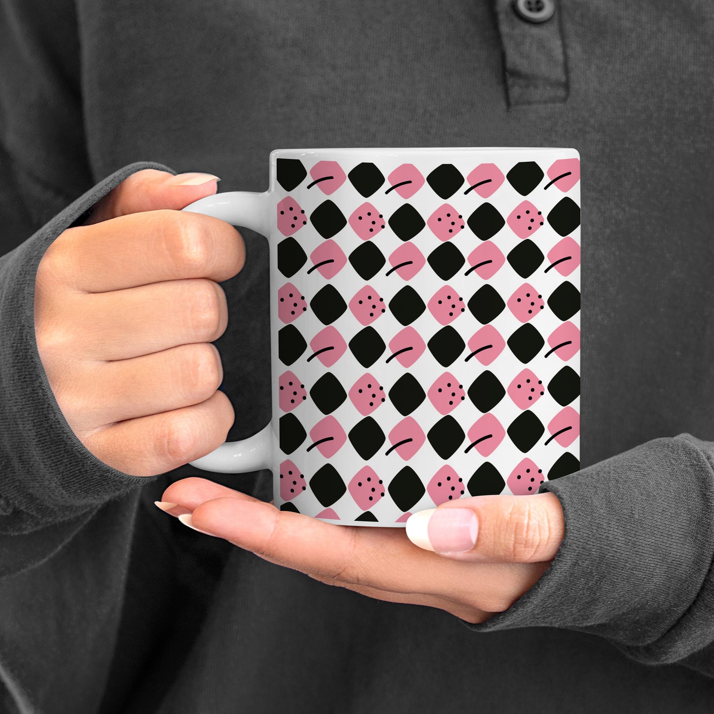 Black N Pink square vector leaves pattern White 330 ml Coffee Mug