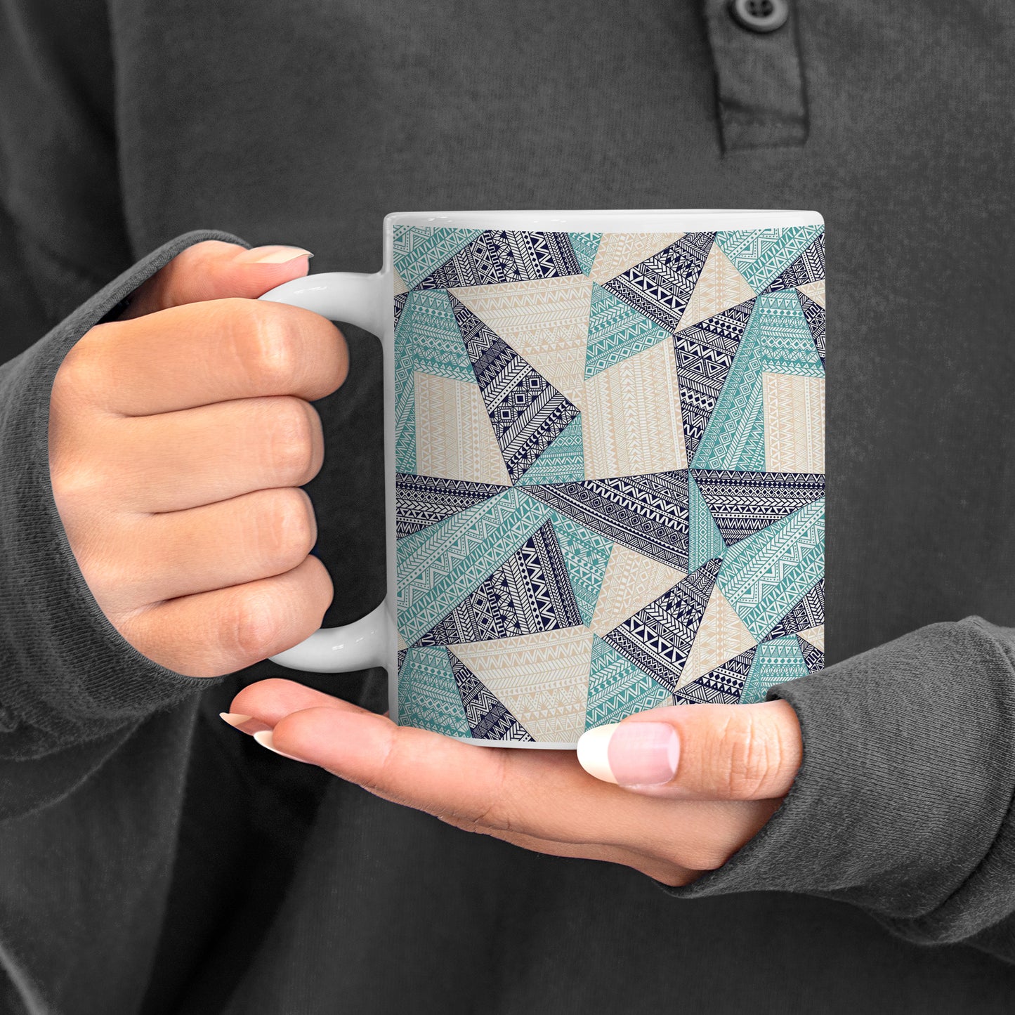 Triangle seamless pattern in patchwork style design pattern White 330 ml Coffee Mug
