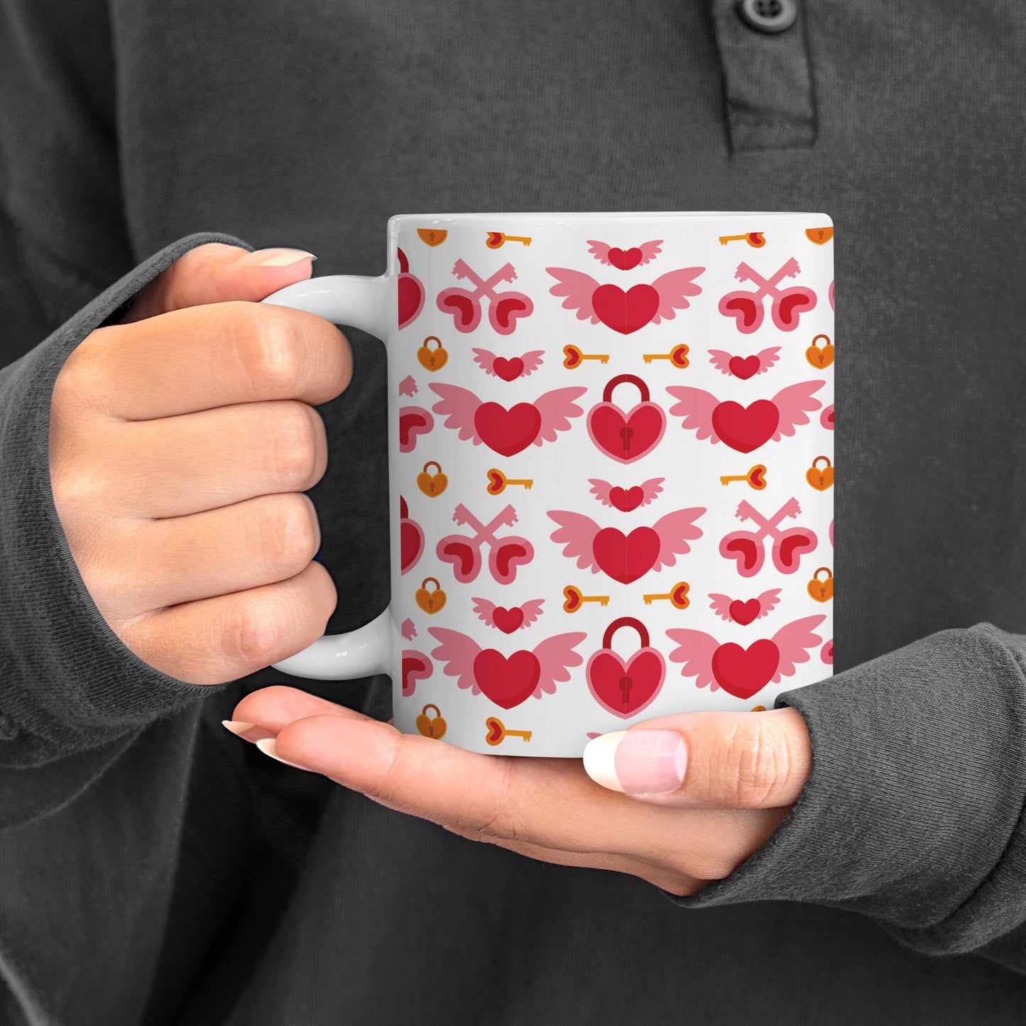 Red seamless love element pattern design (2) White 330 ml Coffee Mug