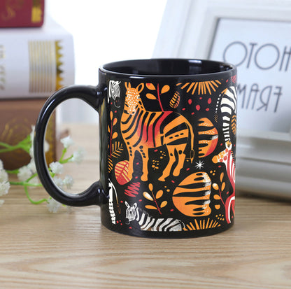 Zebras African Seamless Pattern Combo Mugs and Coaster(Set of 2 Mugs and 2 coasters) 330 ml Full Black Coffee Mug