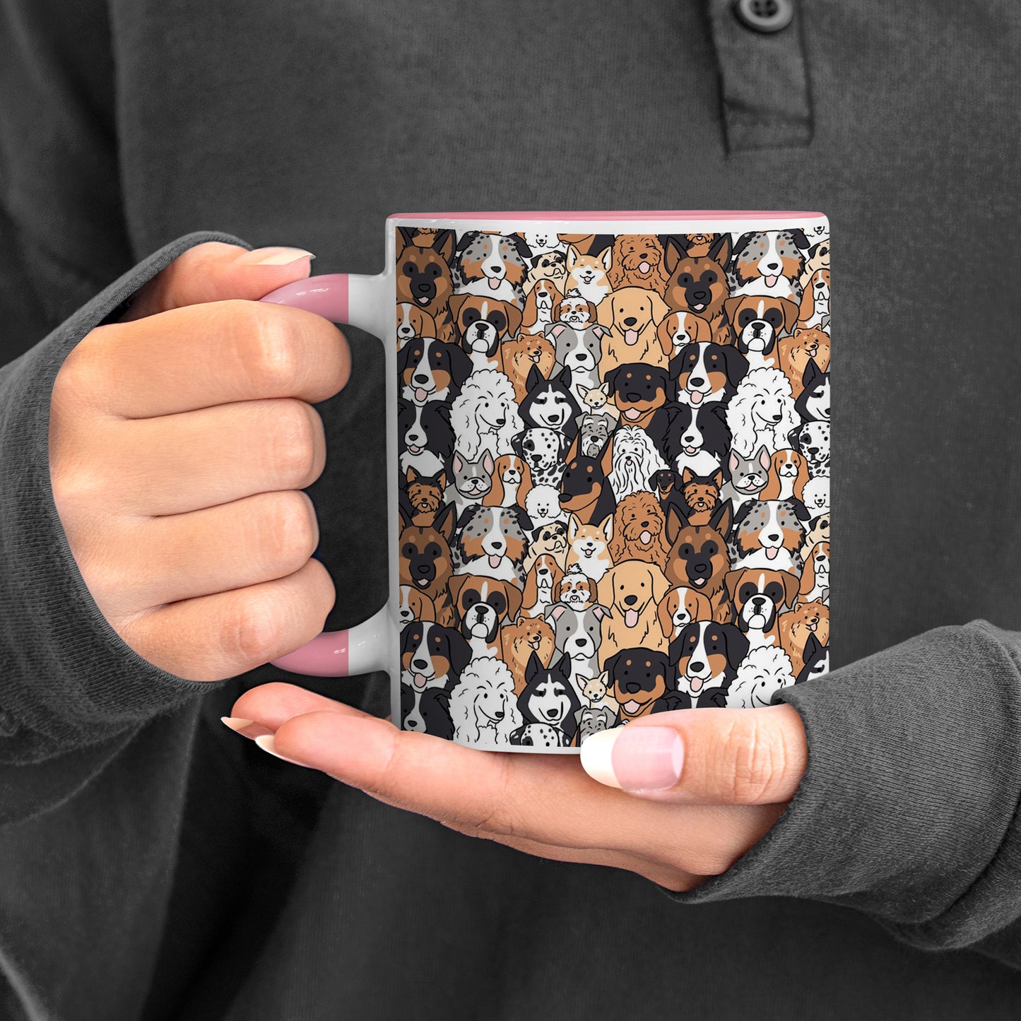 Dog breeds illustration design Pattern Lite Pink Handle 330 ml Coffee Mug