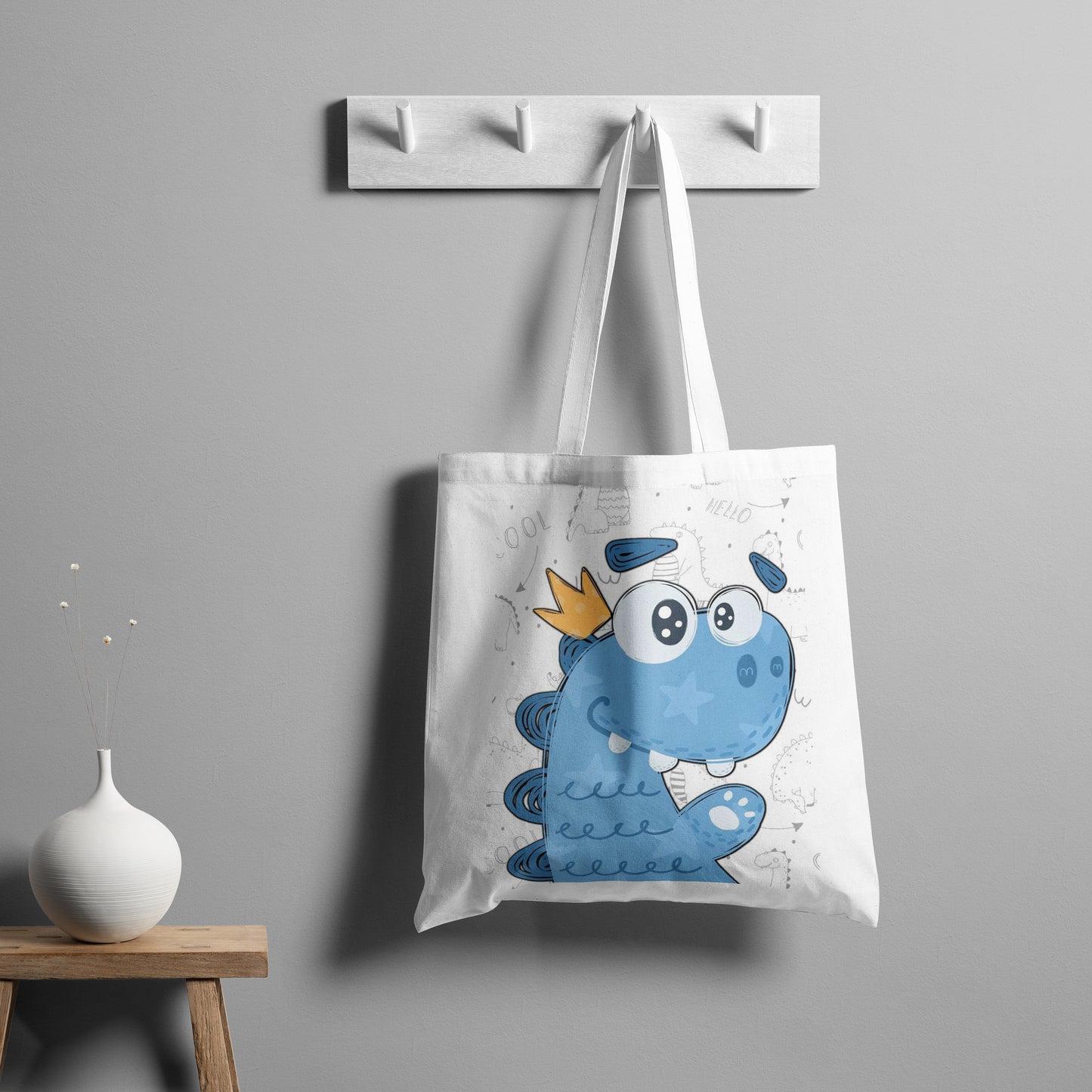 Blue Dinosaur Design Tote Bag (14 X 16 Inches) Tote bag For Shopping, College, Travel