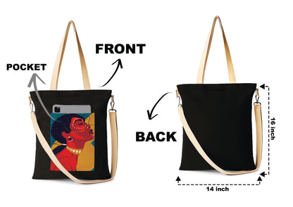 Abstract Woman Women's Girls Cross Body Sling Bag with Extra Front Pocket, College Bag for Girls, Tote Bag for Shopping,Travel