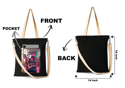 Pink panther Printed Women's Girls Cross Body Sling Bag with Extra Front Pocket, College Bag for Girls, Tote Bag for Shopping,Travel