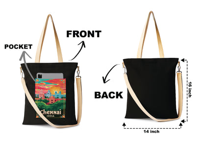 Chennai Printed Women's Girls Cross Body Sling Bag with Extra Front Pocket, College Bag for Girls, Tote Bag for Shopping,Travel