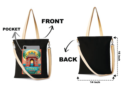 Mumbai India Printed Women's Girls Cross Body Sling Bag with Extra Front Pocket, College Bag for Girls, Tote Bag for Shopping,Travel