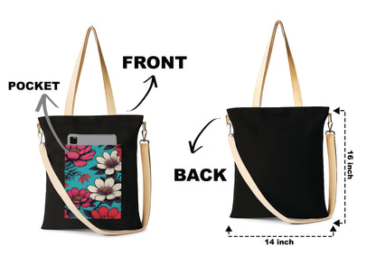 Flower black patch 2 Printed Women's Girls Cross Body Sling Bag with Extra Front Pocket, College Bag for Girls, Tote Bag for Shopping,Travel