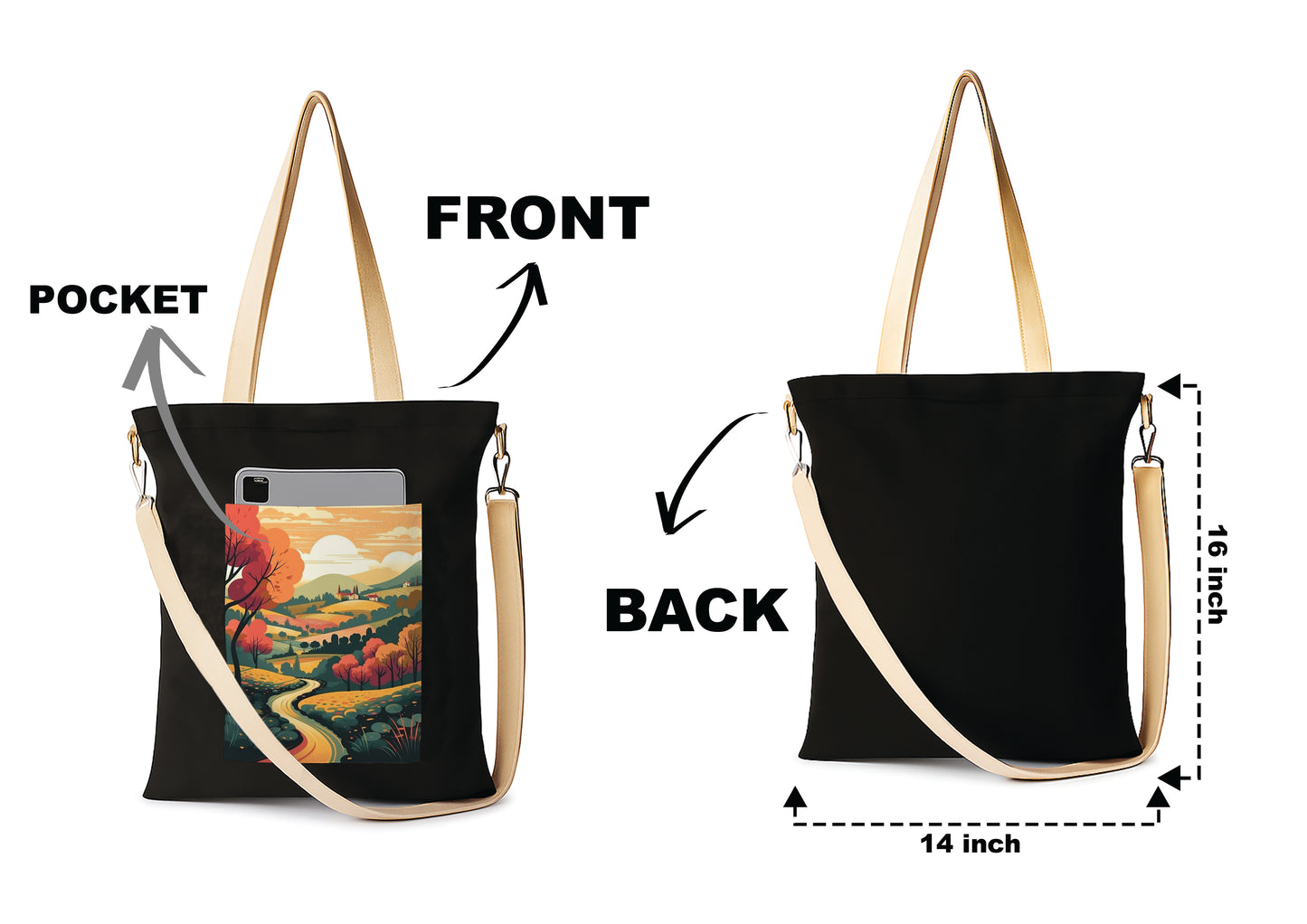 Sunset Printed Women's Girls Cross Body Sling Bag with Extra Front Pocket, College Bag for Girls, Tote Bag for Shopping,Travel