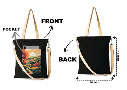 Sunset Printed Women's Girls Cross Body Sling Bag with Extra Front Pocket, College Bag for Girls, Tote Bag for Shopping,Travel