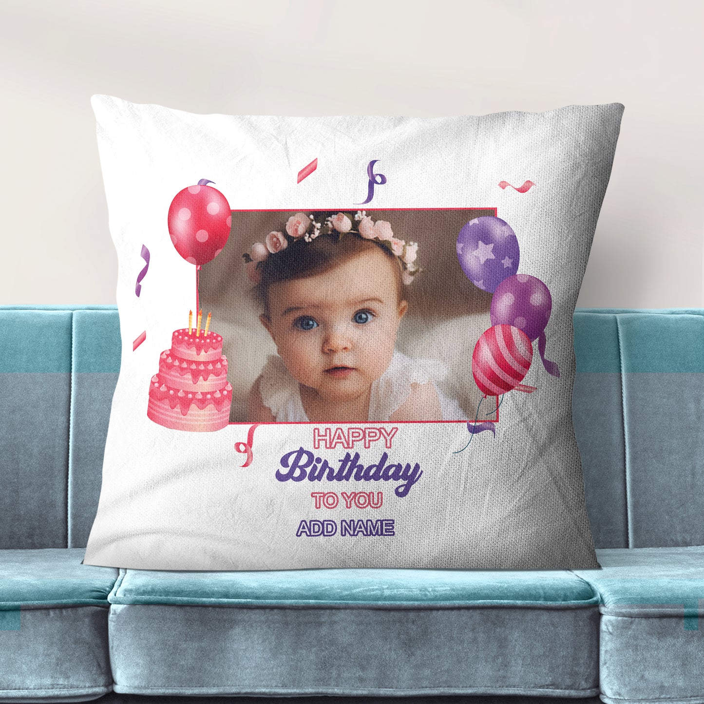 Happy Birthdays Customized Cushion Add One Photo (12x12 inch), Pack of 1