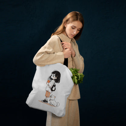 Cute girl and dog Design Tote Bag (14 X 16 Inches) Tote bag For Shopping, College, Travel
