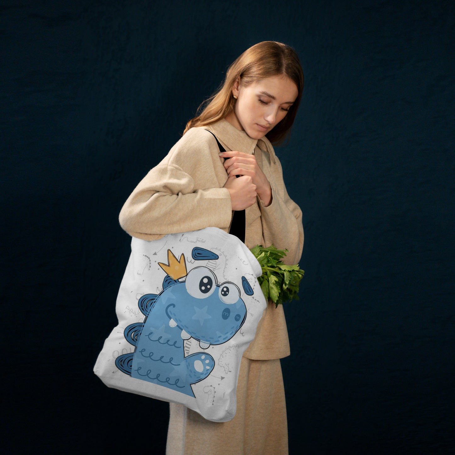Blue Dinosaur Design Tote Bag (14 X 16 Inches) Tote bag For Shopping, College, Travel